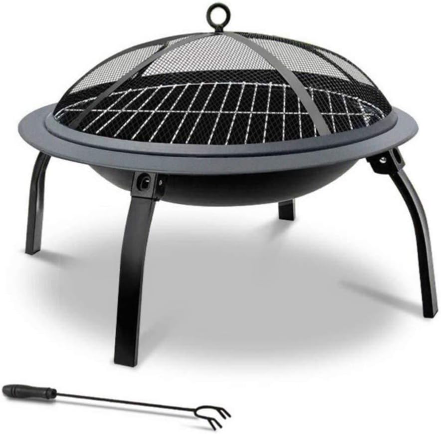PKMA Foldable Outdoor Fire Pit,Round Body, Mesh Fire Net Cover, 4 Legs