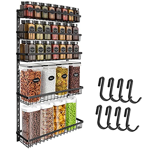 Wall Mount Spice Rack Organizer, 5 Tier HeightAdjustable Hanging Spice