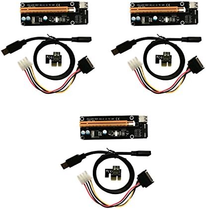 MakerBright PCI-E 1x to 16x Powered Riser Adapter Card USB 3.0 Extension Cable MOLEX to SATA Power Cable GPU Riser Extender Cable Bitcoin / Ethereum / Digital Currency Mining for PC Desktop (3-Pack)