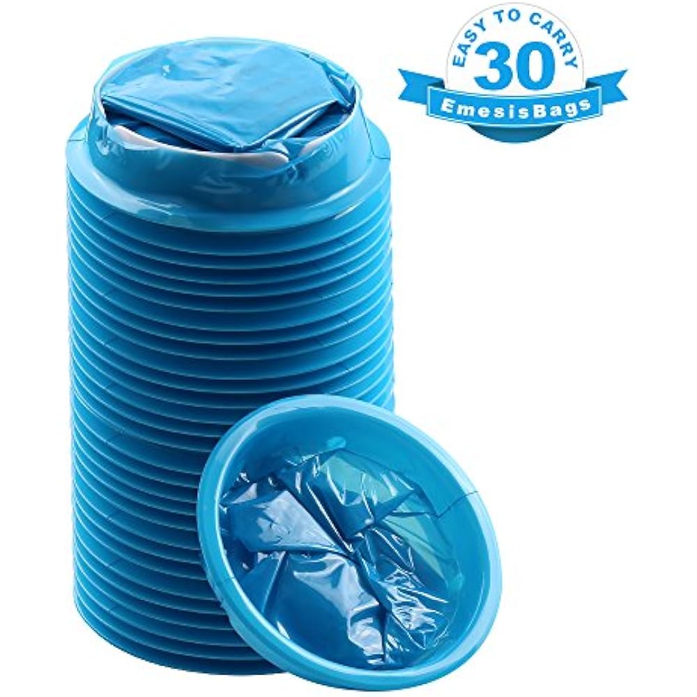 30 Pack Blue Emesis Bags Disposable Vomit Waste Disposal Aircraft Car