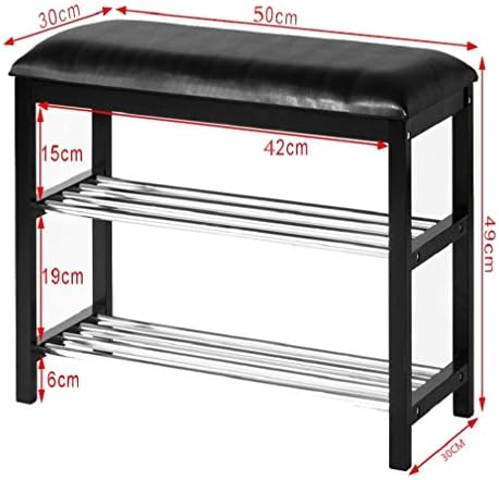 Elezay 2-Tier Shoe Rack Metal Shoe Bench Storage Organizer Faux Leather Top