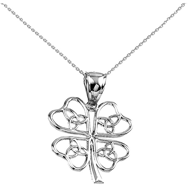 Claddagh Gold Sterling Silver Pendant - Celtic Trinity Knot & Lucky Clover Charm, Handcrafted In USA