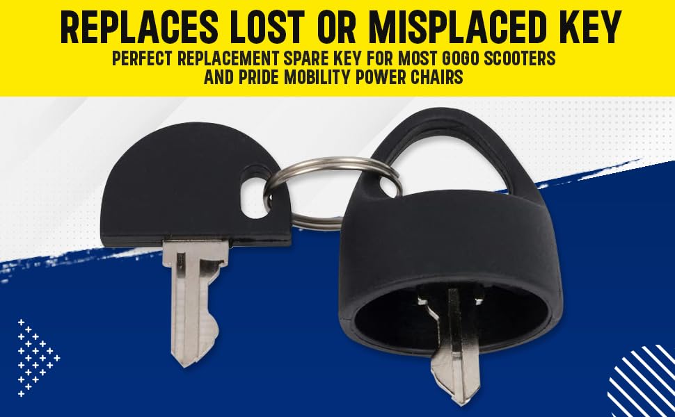 Deluxe Easy Pull Key Set for Pride Mobility Scooter - Premium Replacement Keys (Set of 2) for Pride Go-Go Sport Elite Traveller, Pride Victory, Revo, Zero Turn, Legend, GoGo Ultra LX Power Wheel Chair