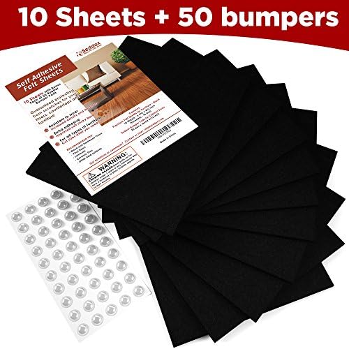 SEDDOX Premium Felt Furniture Pads - 10 Thick &amp; Large Felt Sheets + 50 Rubber Bumpers - Best Furniture Feet Floor Protectors for Your Hardwood Floors - Black