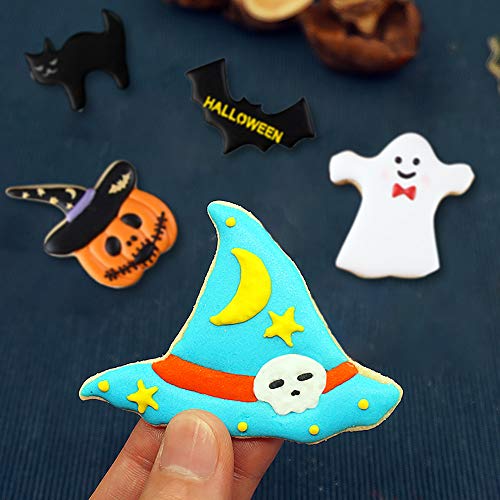 Halloween Cookie Cutters, Hibery 7-Piece Metal Cookie Cutter Set with Pumpkin, Bat, Ghost, Skull, Cat, Witch & Witch Hat
