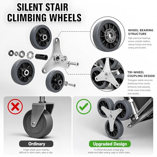 ALISMAEEL Stair Climbing Cart 70KG Capacity Foldable Trolley Cart with Wheels,Thickened Aluminum Alloy Frame Silent Stair Climbing Wheels Elastic Rope Detachable Shopping Bag, for Home and Office