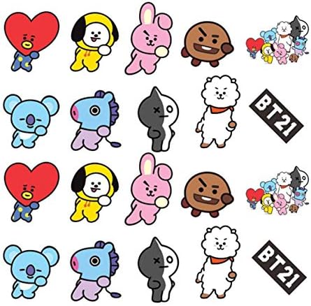 Saiifu Superior Quality Stickers Bangtan Boys Gold-Plated Support Light Cute Cartton Stickers for Laptop Decoration Cellphone Decals (H11) in fine Style(None Bt21, New Double.)