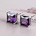 GULICX Silver Tone 7mm Square CZ Amethyst Color Pierced Earrings Studs Purple Unisex