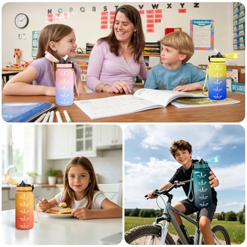 Motswedi BPA Free 500/1000ml Water Bottle with Straw, Reusable, Leakproof, Canteen for Gym, School, Yoga, Camping