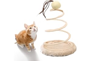 Andiker Interactive Cat Toy, Cat Plush Toy with Spiral Spring Plate and Funny Ball or Mouse Interactive Stainless Steel Spring Rotating Cat Creative Toy to Kill time and Keep Fit (Ball)