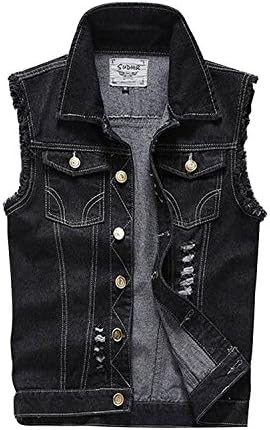 FL Men's Comfortable Motorcycle Slim Fit Demin Jacket Sleeveless Vest Black (S)