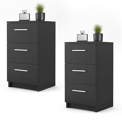 Vicco Nachtschrank Kommode Boxspringbett Nachttisch Nachtkommode Kommode Schrank - 3 Schubladen - 66cm hoch (Schwarz, Paar (2