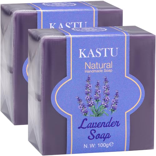kastu Lavender Oils Soap Bar for Face & Body,Moisturizing,Softer Skin,Natural Handmade,Hypoallergenic Beauty Bar Sensitive Skin With Gentle Cleanser,Men and Women,2-Pack
