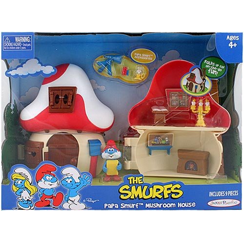 Smurfs 2 Inch Articulated Mini Figure Playset Papa Smurf with Mushroom House
