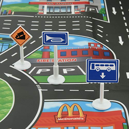Bluecell Traffic Signs Play Set Road Traffic Game Set, 18 Pieces Small Street Traffic Signs with Street Play Mat, Kids Traffic Knowledge Learning Toys - Thumbnail 4