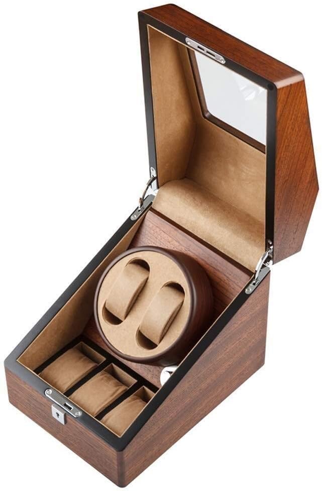 SXM Watch Winders Wood Shell Automatic Watch Winder Box, Quiet Motor, 2 Winder Positions with 3 Watches Storage Display Box Watch Winder Box