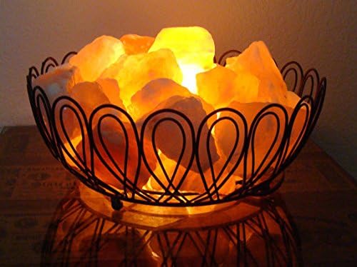 Natural Himalayan Metal Lamp B03 with Salt Chips, on/off cord &amp; Bulb 4x7"