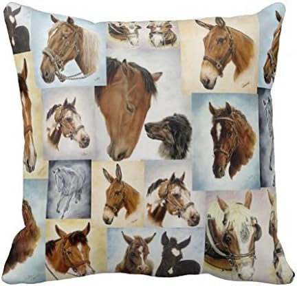 Horse Collage Throw Pillow Case