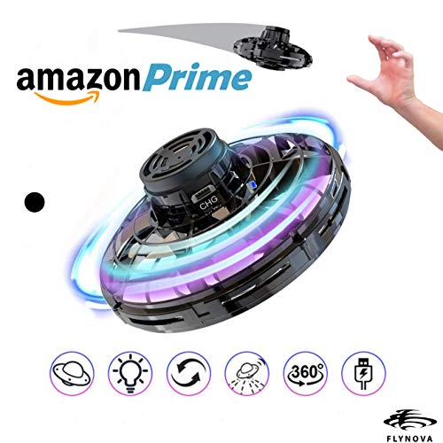 FlyNova Flying Spinner Black Toy for Kids and Adults with Shining LED Lights & 360 Degree Rotation Fidget Toy The Most Tricked-Out Flying Spinner. Boomerang Spinner Toy, Flying Spinner Toy