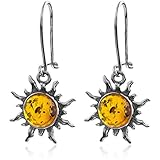 Amber Sterling Silver Romantic Sun Small Earrings