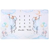 InnoBeta Baby Monthly Milestone Blanket, Flannel Plush Newborn Infant Photo Blanket, for Pictures Photography for Newborn Boys & Girls New Mom Gifts Twins Elephant (White, 39"x 59")