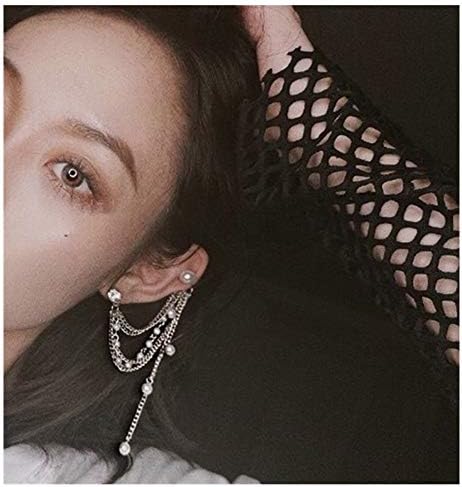 YRY Pearl Tassel Cuff Earrings Zircon Chain Temperament Stud Earrings Woman Girl Gift
