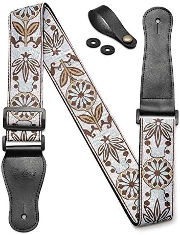 BestSounds Guitar Strap Vintage Woven Jacquard Strap With Genuine Leather Ends Shoulder Strap for Acoustic Guitar, Electric Guitar, Bass & Mandolins (Brown)
