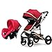 Baby Stroller 3 in 1 Pram with Car Seat Travel System Baby Stroller with Car Seat Newborn Baby Comfort Car Seat 0~36 Months (RED)