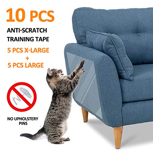 FOCUSPET Furniture Protectors from Cats 10pcs Cat Scratch Deterrent Sheet | Double-Sided Training Tape an-ti Pet Scratch for Leather Couch Furniture Protector 5XL-17″x12″ + 5L-17″x10″
