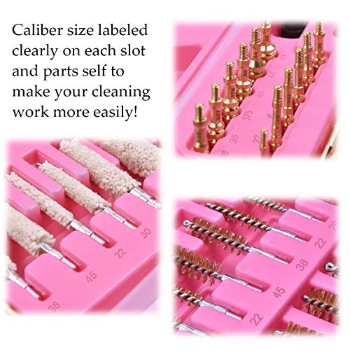 IUNIO Universal Gun Cleaning Kit with Mat Carrying Case for Rifle Pistol Handgun Shotgun Hunting Shooting All Caliber (All-in-One Upgrade Pink) - Thumbnail 2