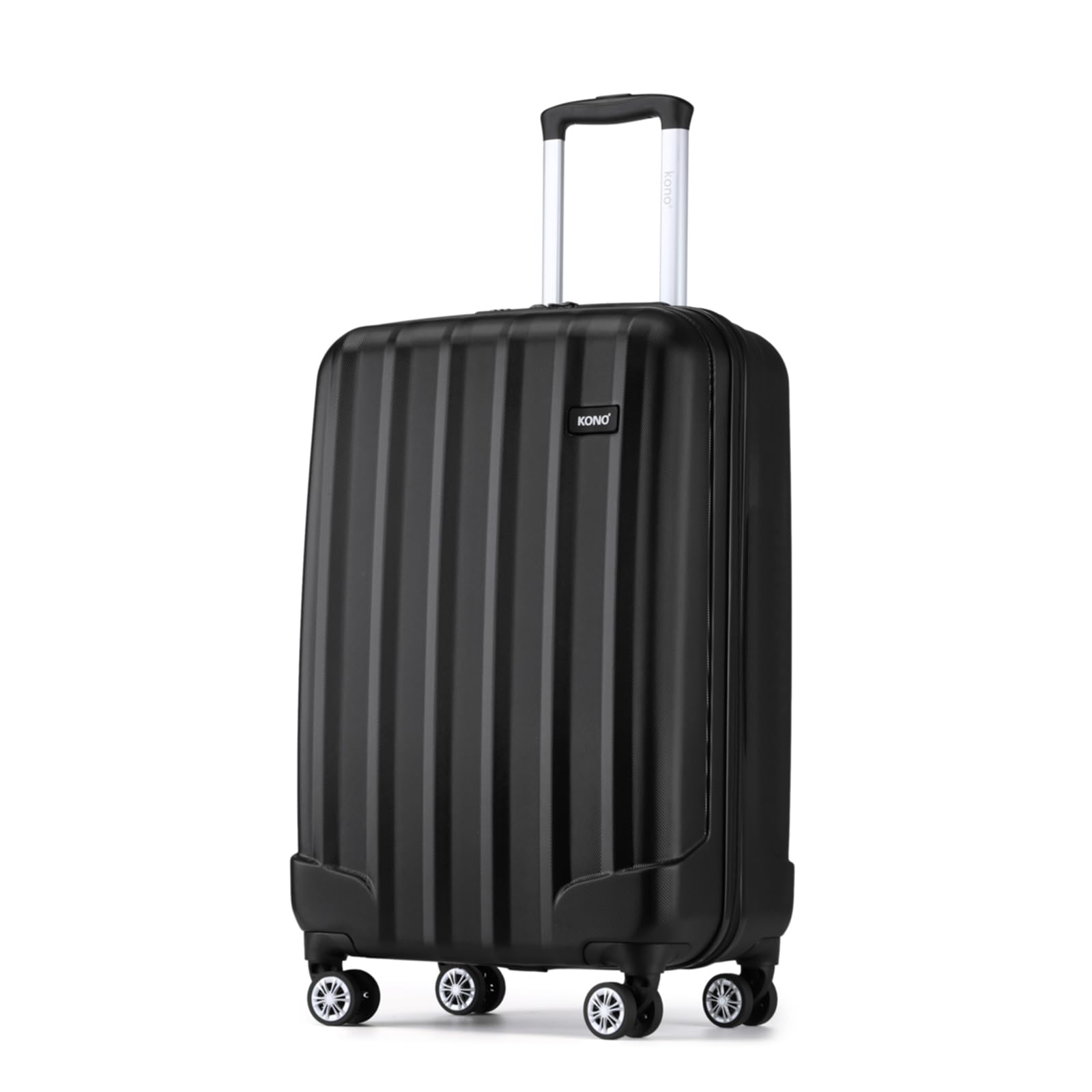 Kono 55x35x20cm Carry-on Suitcase for EasyJet Super Lightweight ABS+PC Suitcase with 4 Wheels Spinner Luggage Vertical Strip Travel Trolley Case (Black)