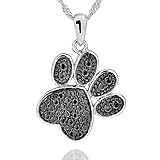 GemsChest 925 Sterling Silver Diamond Accent Black Plated Paw Print Pendant Necklace