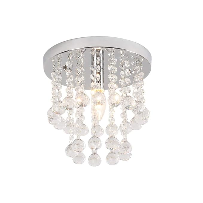 Round Semi Flush Ceiling Light Fitting K9 Crystal Raindrop