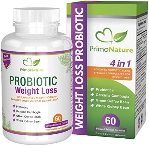 PrimoNature Probiotics for Weight Loss, with Garcinia Cambogia, Green Coffee Bean &amp; White Kidney Bean, 60 Gluten Free Delayed Release Veg Capsules