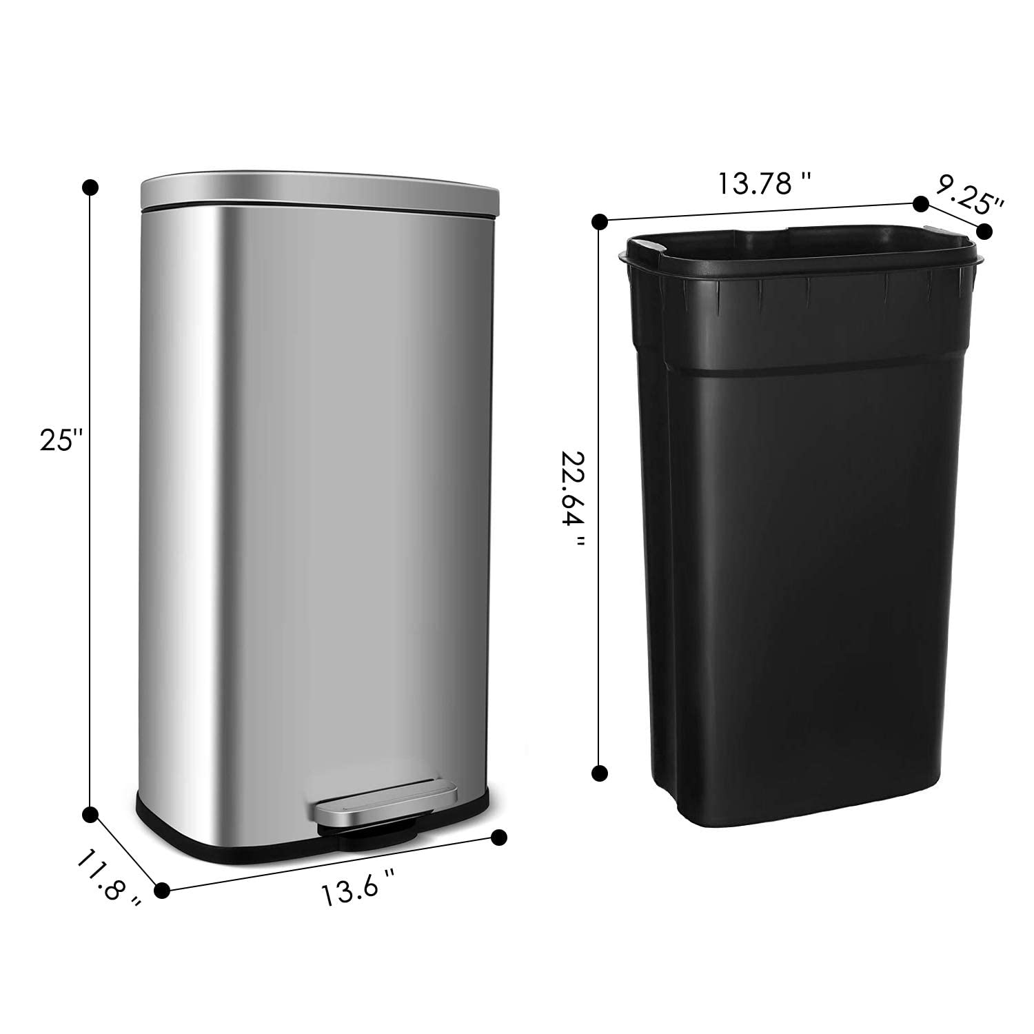 AthLike 8 Gallon Trash Can, 30L Stainless Steel Kitchen Garbage Can