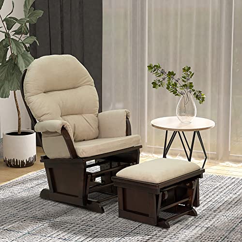 Nursery Glider Rocking Chair with Ottoman, Thick Padded Cushion Seating and Wood Base
