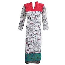 Mogul Women's Indian Tunics Dress Floral Embroidered Black Cotton Kurta S
