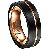 Corato Tungsten Rings for Men 8mm Rose Gold/Blue Grooved Rose Gold and Black/Browm/Blue Two Tone Wedding Band Size 5-14
