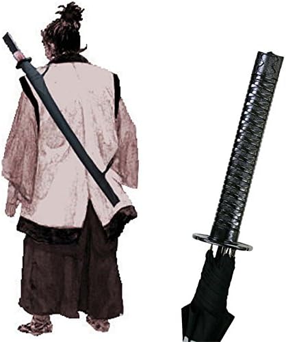 Stylish Japanese Samurai Ninja Sword Katana Umbrella Sun &amp; Rain Long Umbrellas Semi-automatic Black 8 Ribs