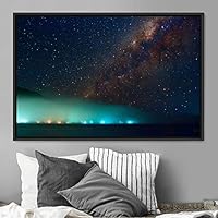 Framed Canvas Wall Art Starry Sky Aerial Astronomy & Space Dramatic Global Green Photography Realism Stars - 16x24 inches