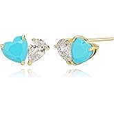 MEVECCO Gold Heart Earrings Studs for Women 18K Gold Plated Crystal Cubic Zirconia Earrings Handmade Ear Jewelry Gifts for Her