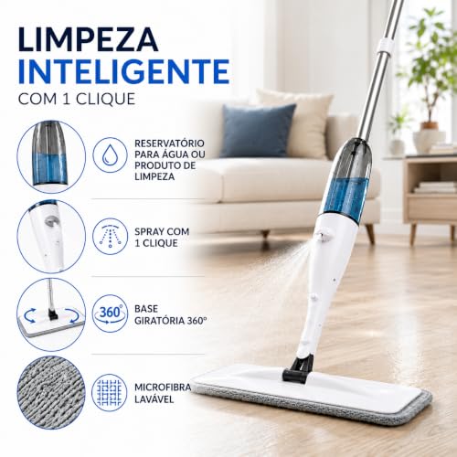 Mop Spray com Reservatório de 600 ml e Refil de Microfibra 360°