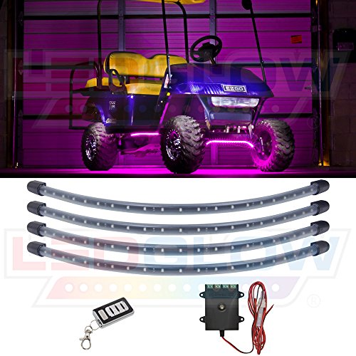 LEDGlow 4pc. Pink LED Golf Cart Underbody Underglow Light Kit - Water Resistant Flexible Tubes - Includes Wireless Remote