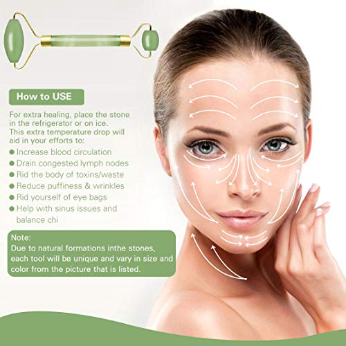 Jade Roller for Face, Deyace Gua Sha Scraping Massage Tool Anti-aging 100% Natural Jade Stone - Lymphatic Drainage, Wrinkle, Puffiness, Therapy with Magnetic Case (2) - Thumbnail 5