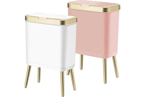 Procade 2Pack Office Trash Can with Lid, Bathroom Garbage Bin with Gold Edge, Modern Pink Trash Can for Bedroom, Slim Waste Basket Plastic Trash Bin for Room,Kitchen, Living Room,Toilet, 4 Gallon