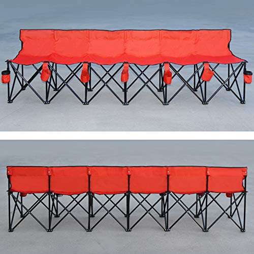 BenefitUSA Folding Sports 6 Seater Sideline Portable Bench with Storage Bag and Carry Bag (Red)