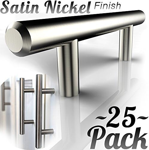 25pk SOLID Stainless Steel, Bar Handle Pull: Fine-Brushed Satin Nickel Finish | 5" Hole Center | Kitchen Cabinet Hardware / Kitchen Cabinet &amp; Drawer Pulls (5 IN Center to Center, 25 PK)