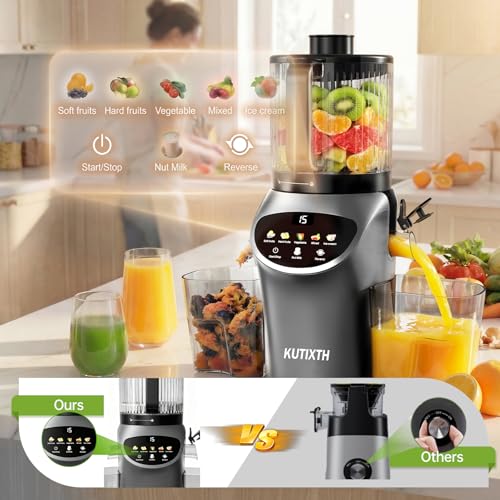 Juicer Machine, 4-In-1 Cold Press Juicer,Smart Touch Masticating Juicers, 6.5 Extra Large Chute, 120oz Capacity For Whole Fruits, Easy To Clean, Extractor Machine For Making Nut Mike, Sorbet,Juice