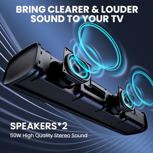 Yinet-EU Soundbar for TV, Bluetooth 5.3 56W Sound Bars ，17 Inch Small TV Speaker with 3 EQ-Modes, ARC/Opt/AUX Connect，Home Theatre Soundbars for PC/Gaming/Projectors