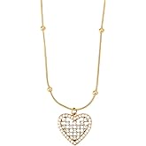 Unegeca 18K Gold Plated Dainty Heart Pendant Necklace for Women, Adjustable Pave Rhinestone Charm Jewelry Gift